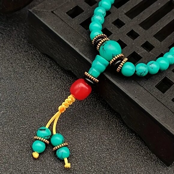 Handmade Dyed Green Turquoise Howlite Bead Stretch Necklace - 29 inches #1540 - Picture 4 of 5